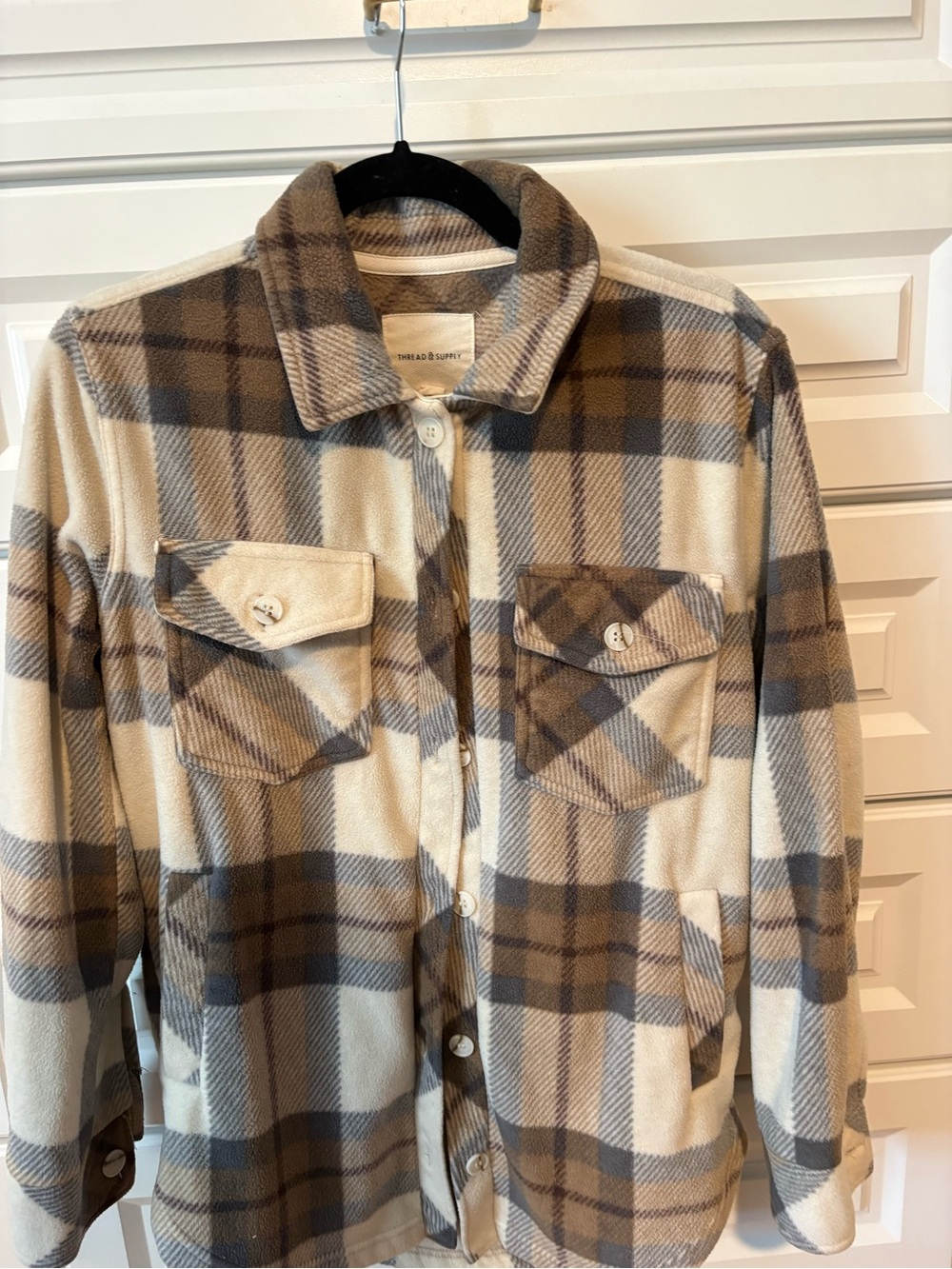 Thread & Supply Beige and Gray Patterned Fleece Jacket